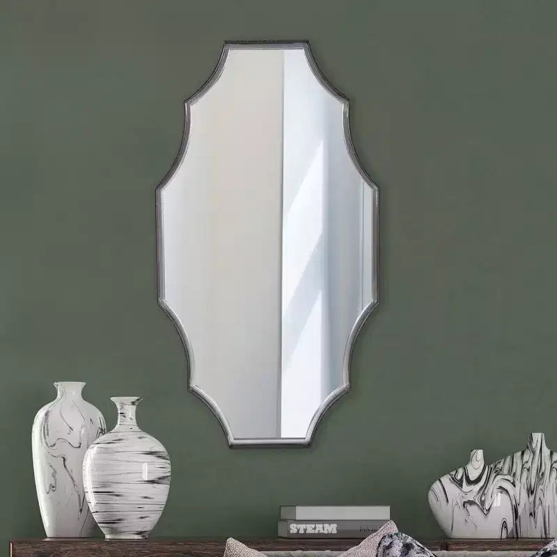 Miroir Flow universel avec placage en pierre : Cadre rond moderne en marbre