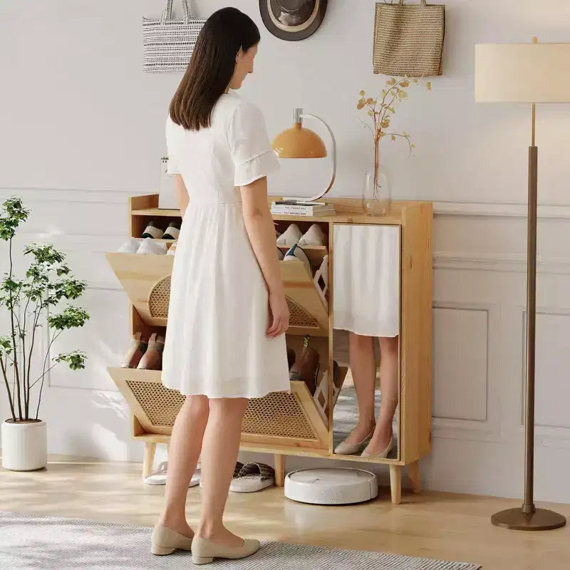 Étagères de meuble à chaussures en rotin naturel, porte-chaussures autoportant