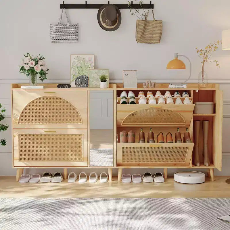 Étagères de meuble à chaussures en rotin naturel, porte-chaussures autoportant