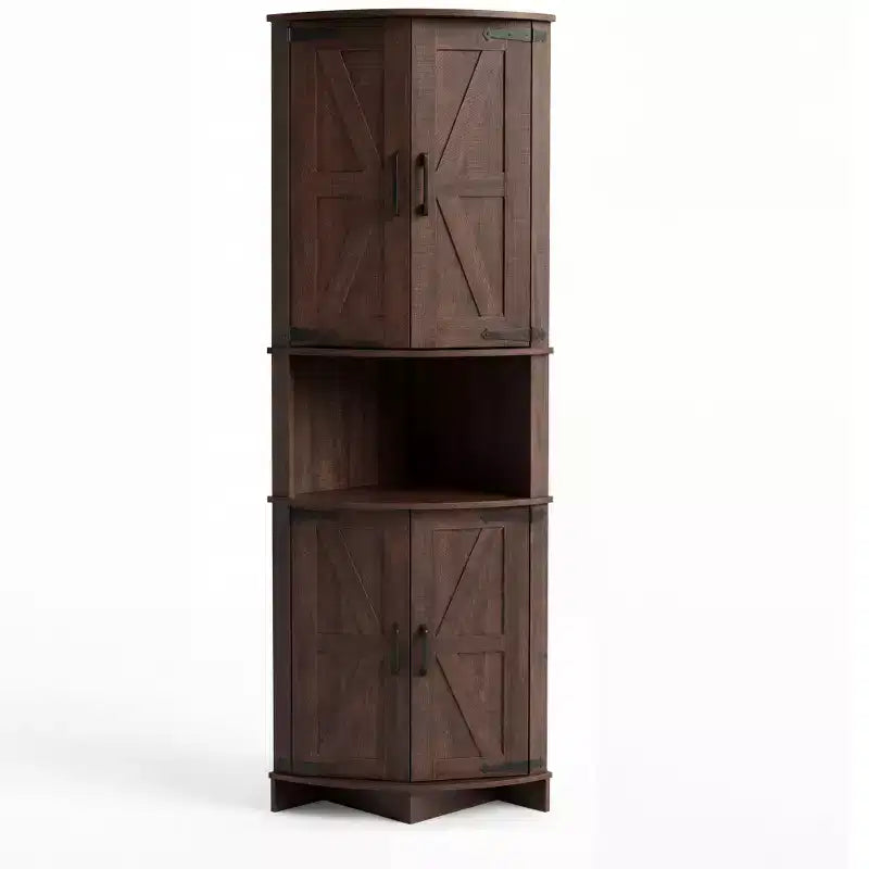 COZONY 65 Farmhouse Corner Cabinet with Doors and Adjustable Shelves Tall Corner Pantry Storage Cabinet for Kitchen Living Room