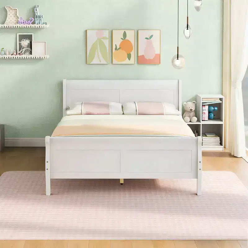 Lit plateforme double moderne en bois avec tête de lit
