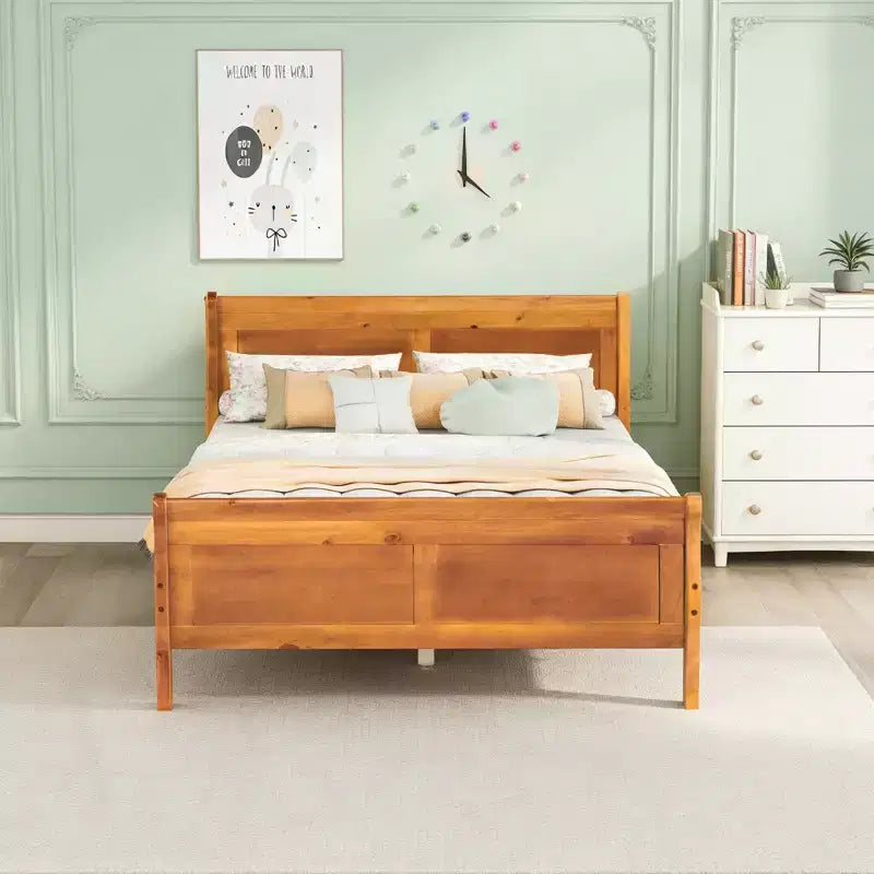 Lit plateforme double moderne en bois avec tête de lit