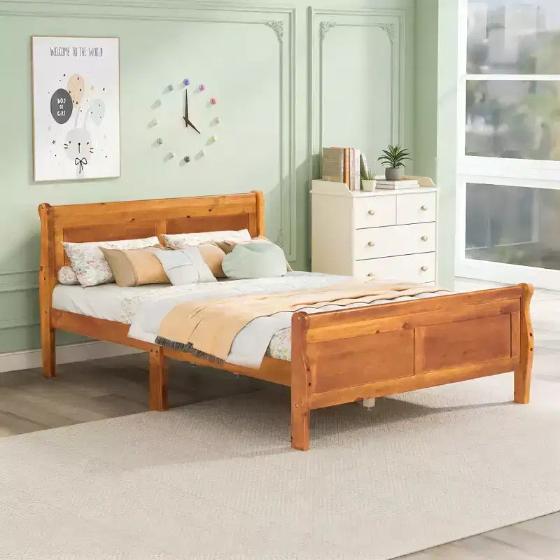 Lit plateforme double moderne en bois avec tête de lit