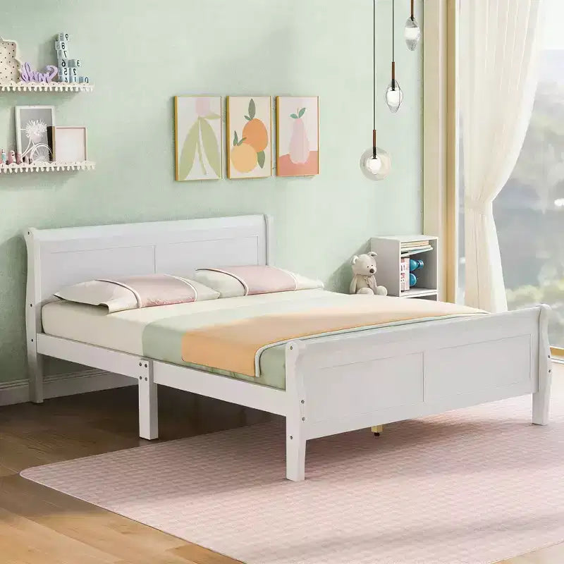 Lit plateforme double moderne en bois avec tête de lit