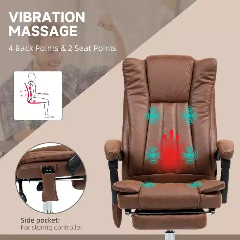 Chaise de bureau de massage avec 6 points de massage et fonction chauffante Fauteuil de bureau inclinable