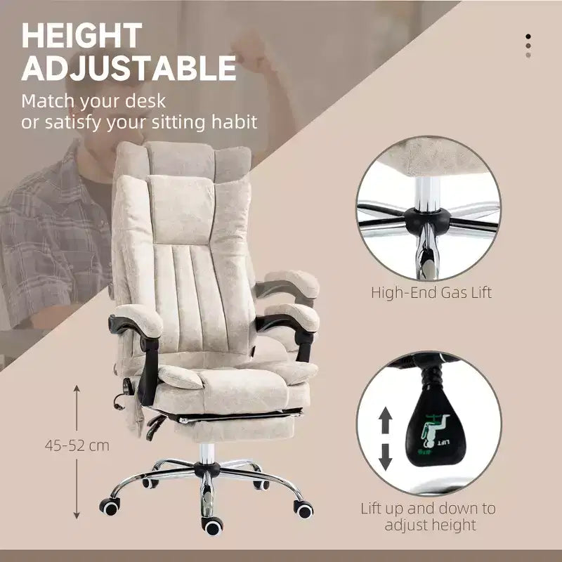 Chaise de bureau de massage avec 6 points de massage et fonction chauffante Fauteuil de bureau inclinable