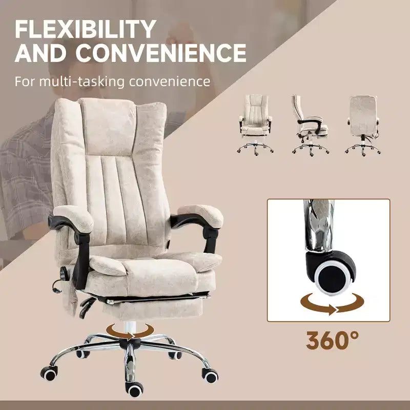 Chaise de bureau de massage avec 6 points de massage et fonction chauffante Fauteuil de bureau inclinable