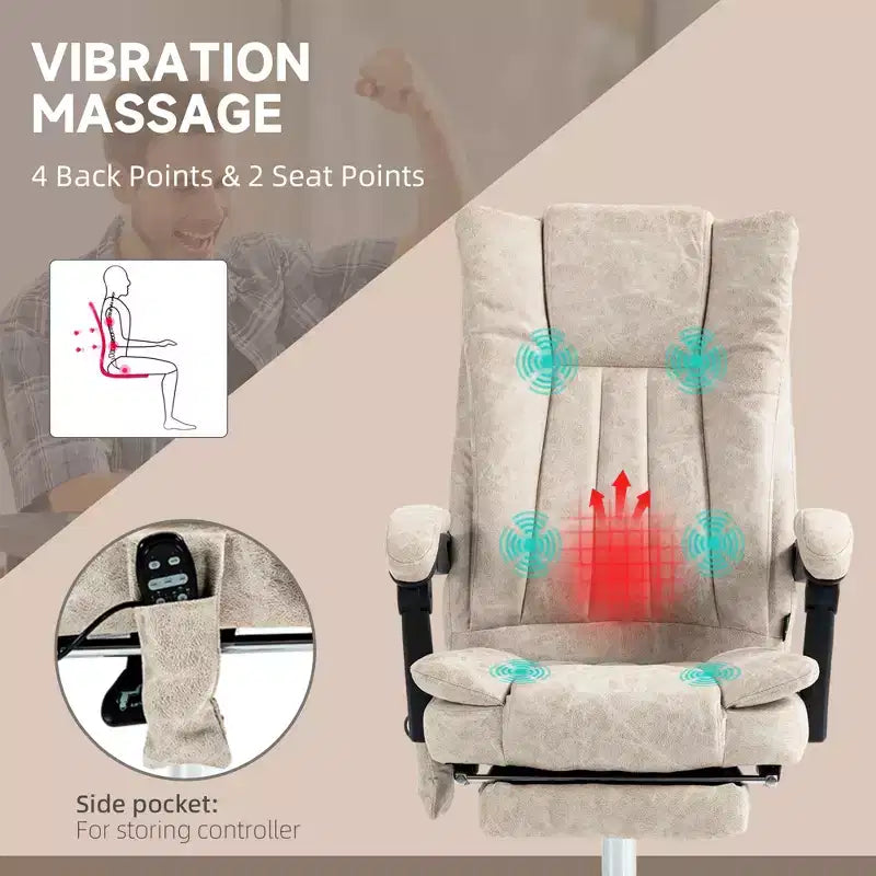 Chaise de bureau de massage avec 6 points de massage et fonction chauffante Fauteuil de bureau inclinable