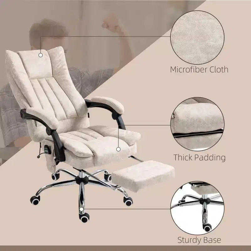 Chaise de bureau de massage avec 6 points de massage et fonction chauffante Fauteuil de bureau inclinable