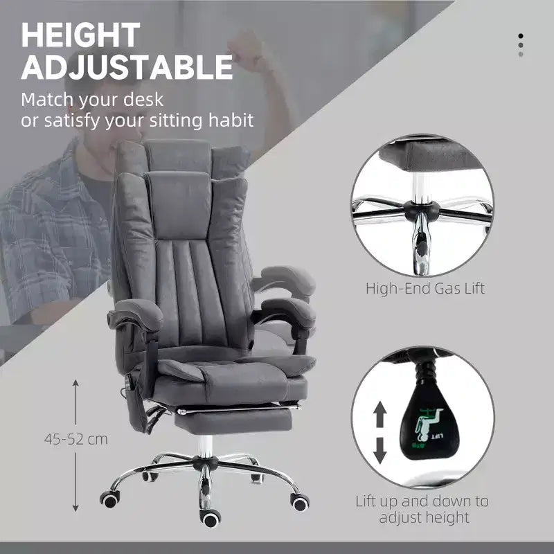 Chaise de bureau de massage avec 6 points de massage et fonction chauffante Fauteuil de bureau inclinable