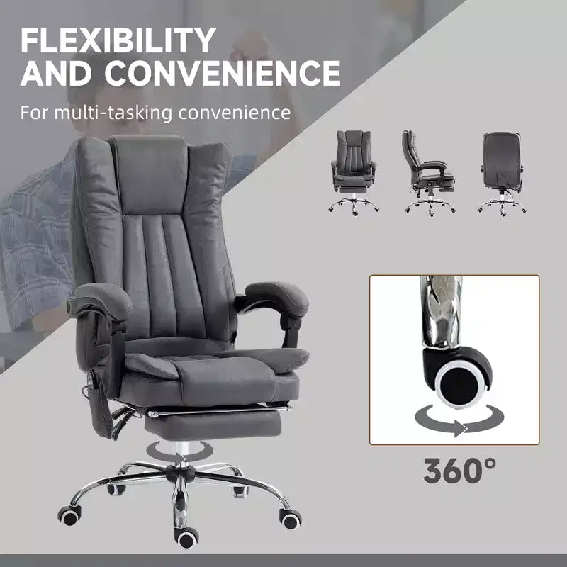 Chaise de bureau de massage avec 6 points de massage et fonction chauffante Fauteuil de bureau inclinable