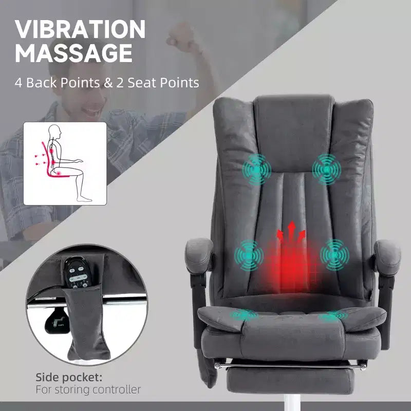 Chaise de bureau de massage avec 6 points de massage et fonction chauffante Fauteuil de bureau inclinable