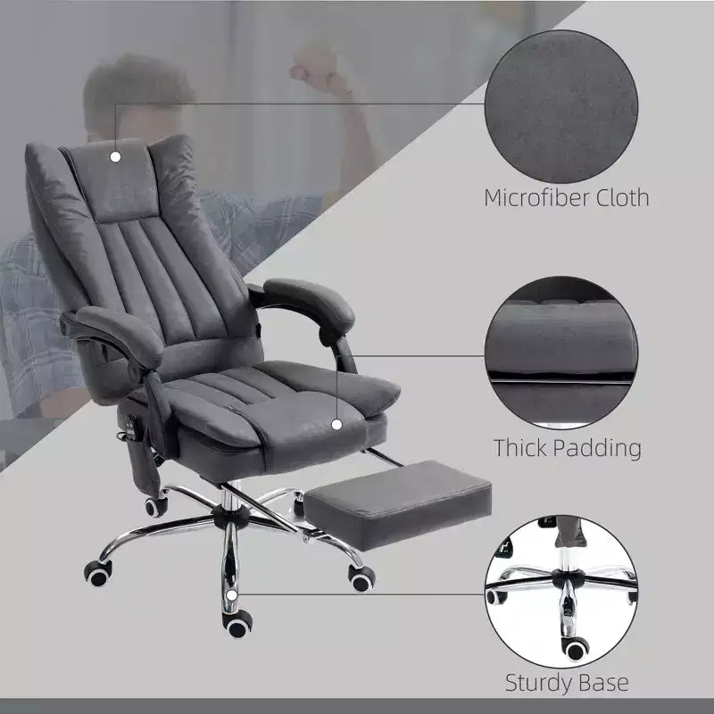 Chaise de bureau de massage avec 6 points de massage et fonction chauffante Fauteuil de bureau inclinable