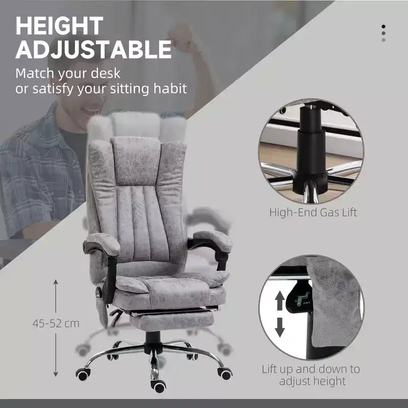 Chaise de bureau de massage avec 6 points de massage et fonction chauffante Fauteuil de bureau inclinable
