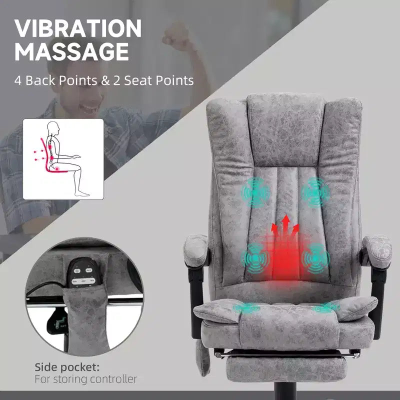 Chaise de bureau de massage avec 6 points de massage et fonction chauffante Fauteuil de bureau inclinable