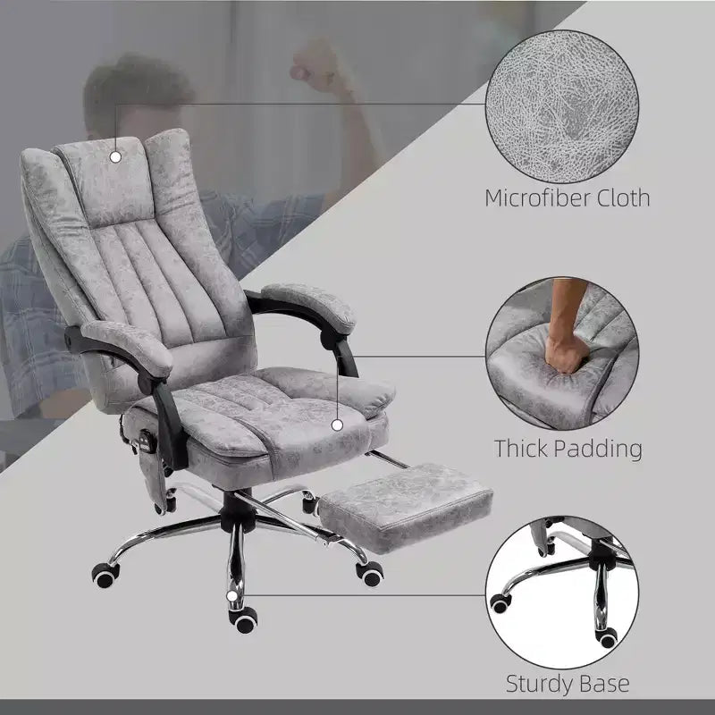 Chaise de bureau de massage avec 6 points de massage et fonction chauffante Fauteuil de bureau inclinable