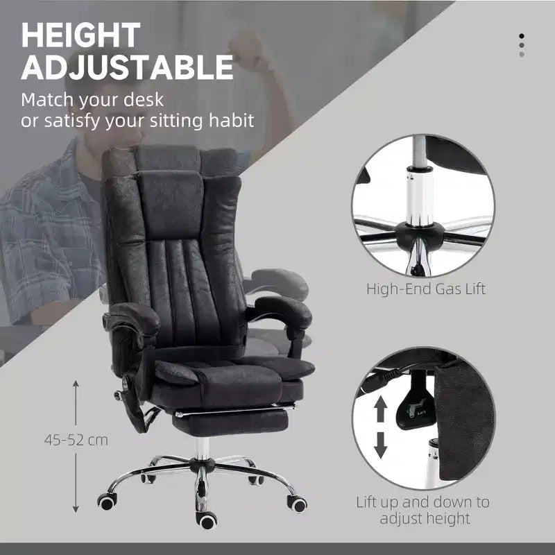 Chaise de bureau de massage avec 6 points de massage et fonction chauffante Fauteuil de bureau inclinable