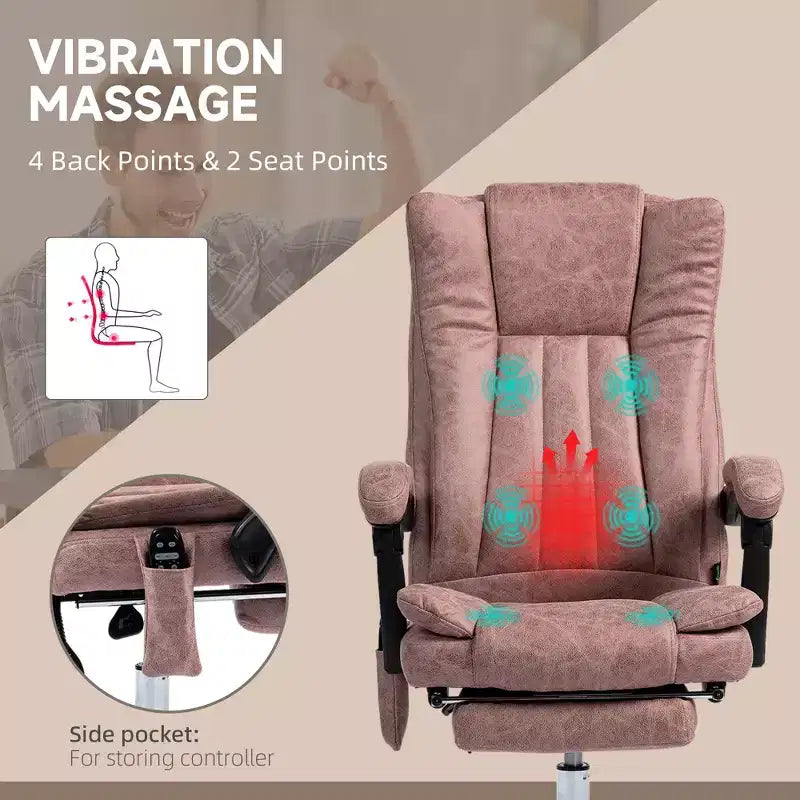 Chaise de bureau de massage avec 6 points de massage et fonction chauffante Fauteuil de bureau inclinable