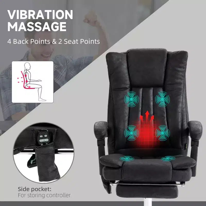 Chaise de bureau de massage avec 6 points de massage et fonction chauffante Fauteuil de bureau inclinable