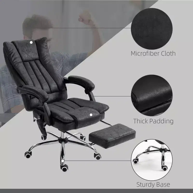 Chaise de bureau de massage avec 6 points de massage et fonction chauffante Fauteuil de bureau inclinable
