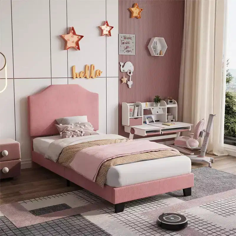 Cadre de lit plateforme simple capitonné avec tête de lit en velours côtelé