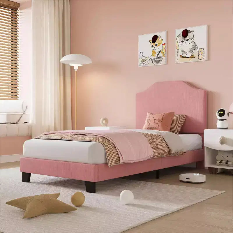 Cadre de lit plateforme simple capitonné avec tête de lit en velours côtelé