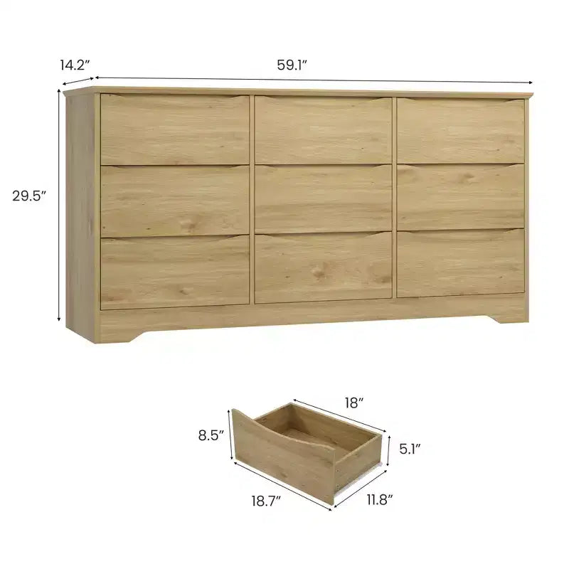 Commode moderne en bois à 9 tiroirs, grand chiffonnier