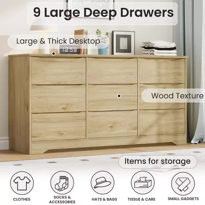 Commode moderne en bois à 9 tiroirs, grand chiffonnier