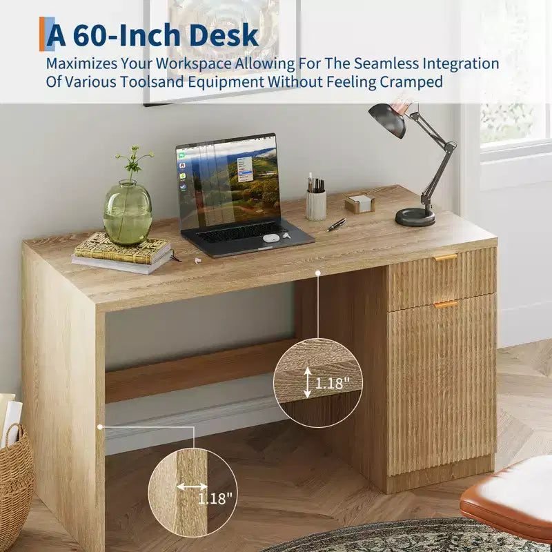 Bureau de direction moderne cannelé en bois pour ordinateur