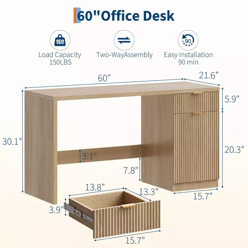 Bureau de direction moderne cannelé en bois pour ordinateur
