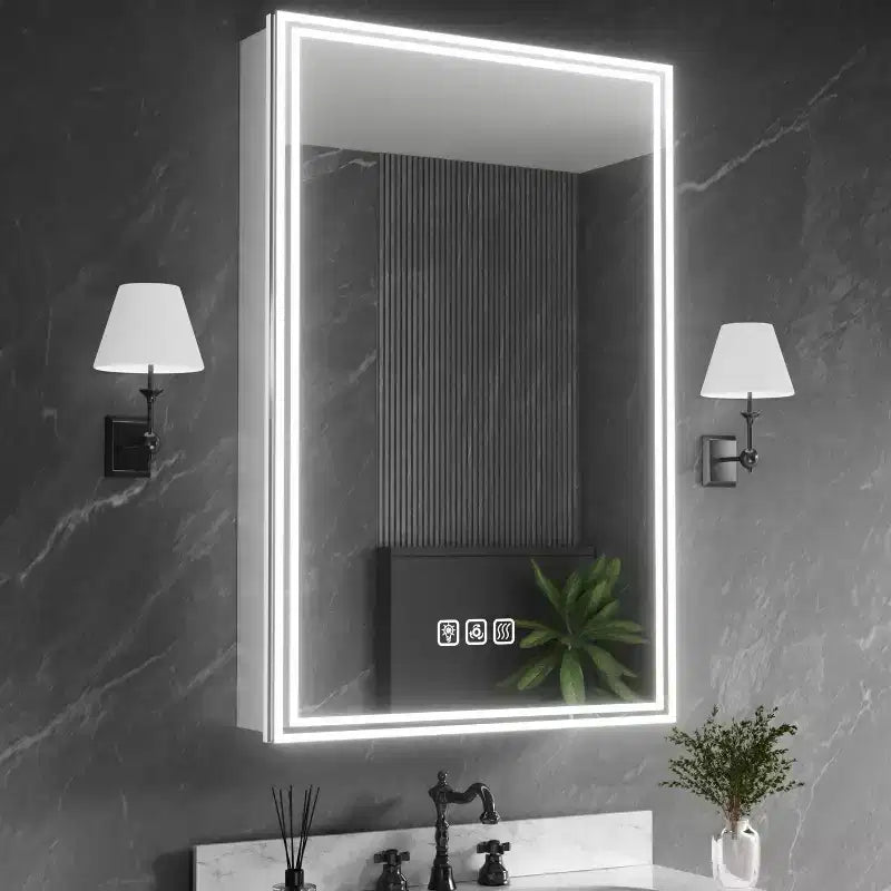 FAMYYT 24 in. W x 36 in. H Flowing Light Aluminum Medicine Cabinet with Mirror Dimmable Anti-Fog Fully Assembled