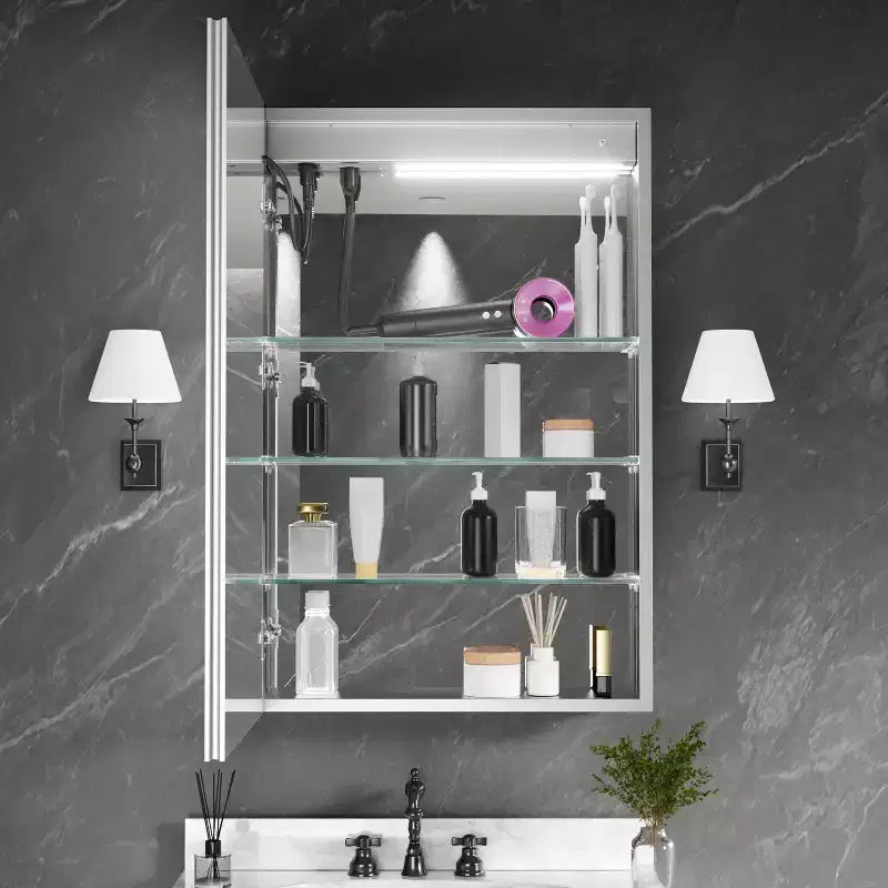 Armoire à pharmacie en aluminium lumineux avec miroir dimmable