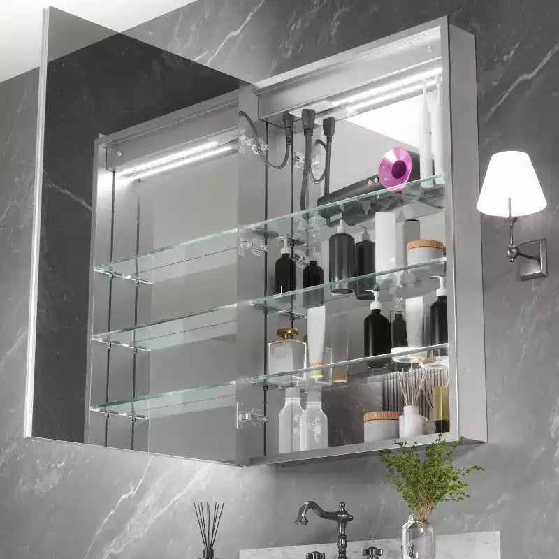 Armoire à pharmacie en aluminium lumineux avec miroir dimmable