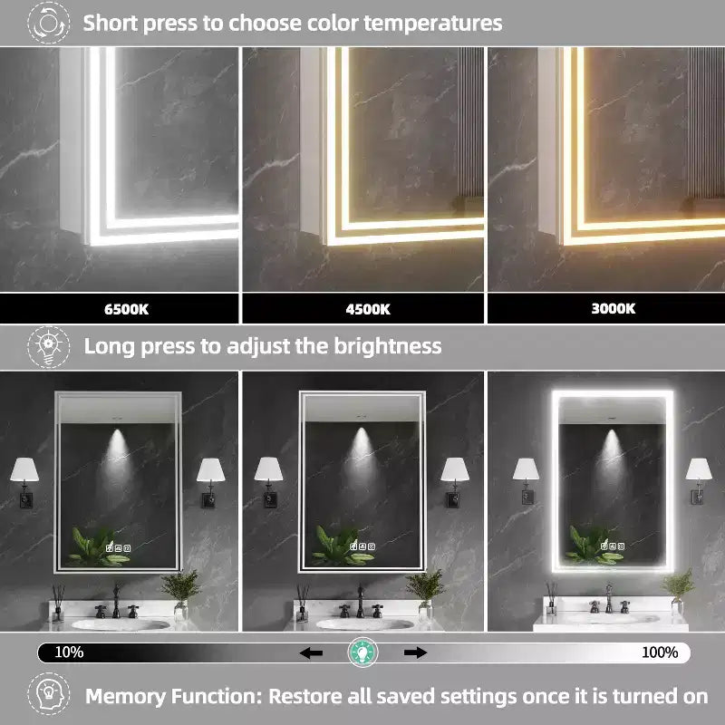 Armoire à pharmacie en aluminium lumineux avec miroir dimmable
