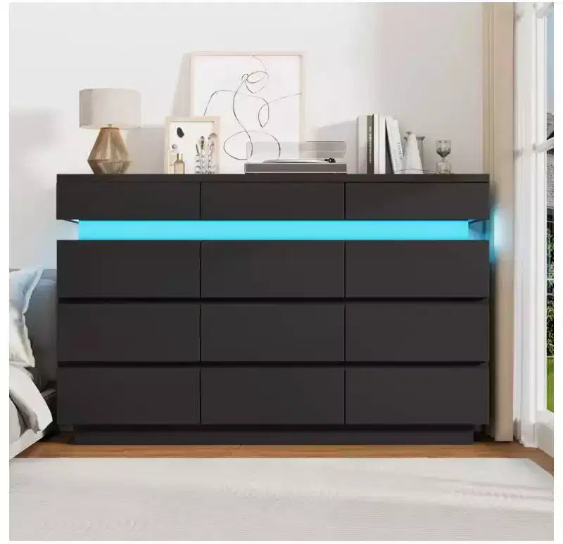 59 Wooden Dresser with 12 Drawers Modern Chest of Drawers for Bedroom Living Room Hallway and Entryway