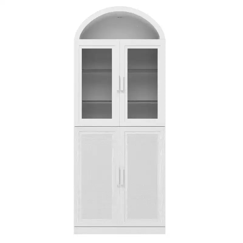 Vitrine arquée Meuble de rangement autoportant avec portes en verre et en rotin