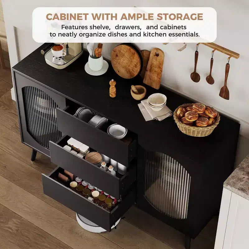 Buffet noir contemporain avec grand rangement