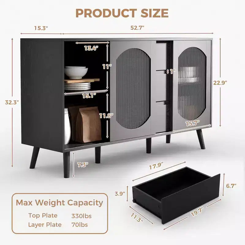 Buffet noir contemporain avec grand rangement