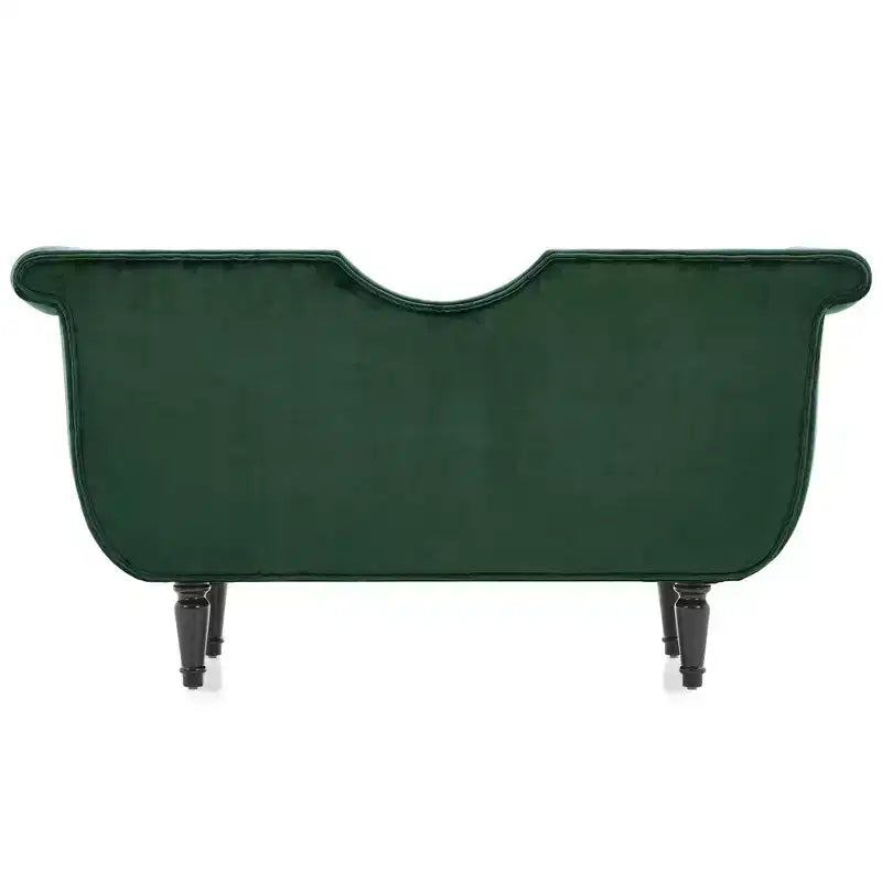 Banc en velours avec accoudoirs roulés et accents cloutés et pied de lit rembourré minimaliste