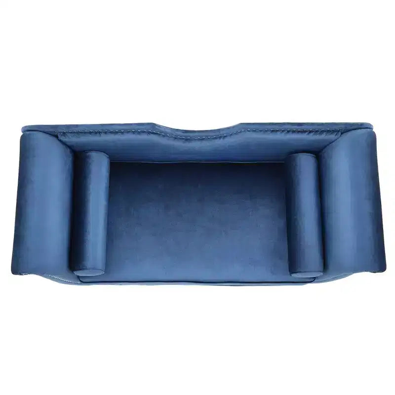 Banc en velours avec accoudoirs roulés et accents cloutés et pied de lit rembourré minimaliste