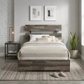 GDFStudio Dalton Rustic Industrial Wood Platform Bed Frame with Slatted Headboard