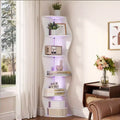 VECELO 5-Tier Wave Corner Shelf Tall Vertical Storage Display Shelf for Small Spaces & Living Room White