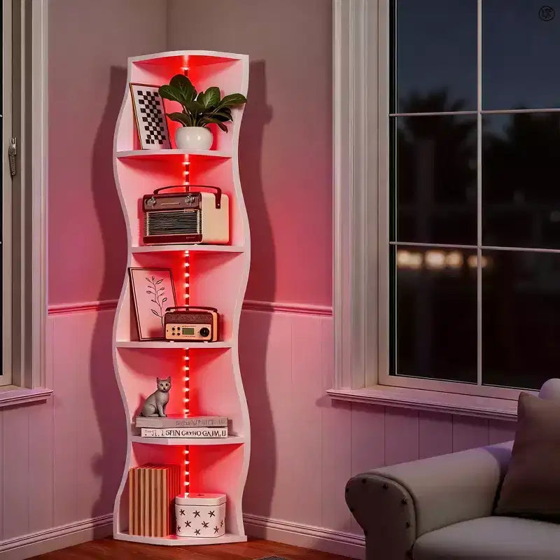 Étagère d'angle vague à 5 niveaux, meuble de rangement vertical haut