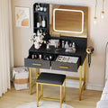 Coiffeuse moderne avec miroir 4 tiroirs 2 étagères Table de maquillage