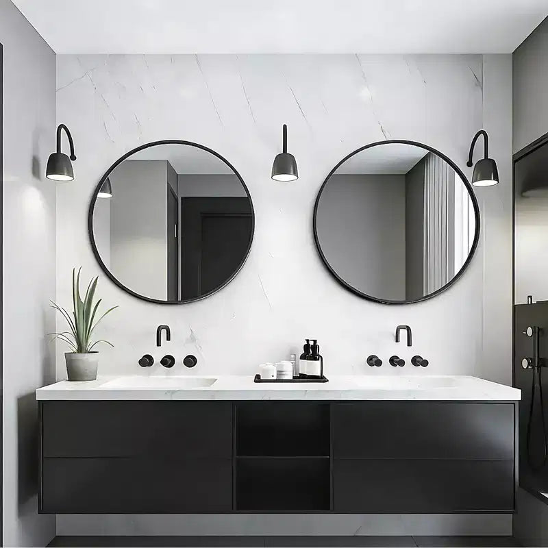 Lot de 2 miroirs de salle de bain ronds noirs avec cadre en métal