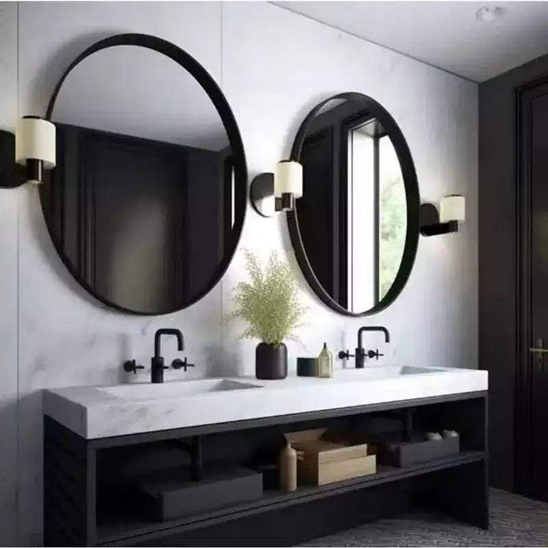 Lot de 2 miroirs de salle de bain ronds noirs avec cadre en métal