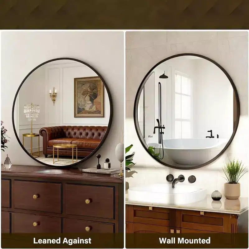 Lot de 2 miroirs de salle de bain ronds noirs avec cadre en métal