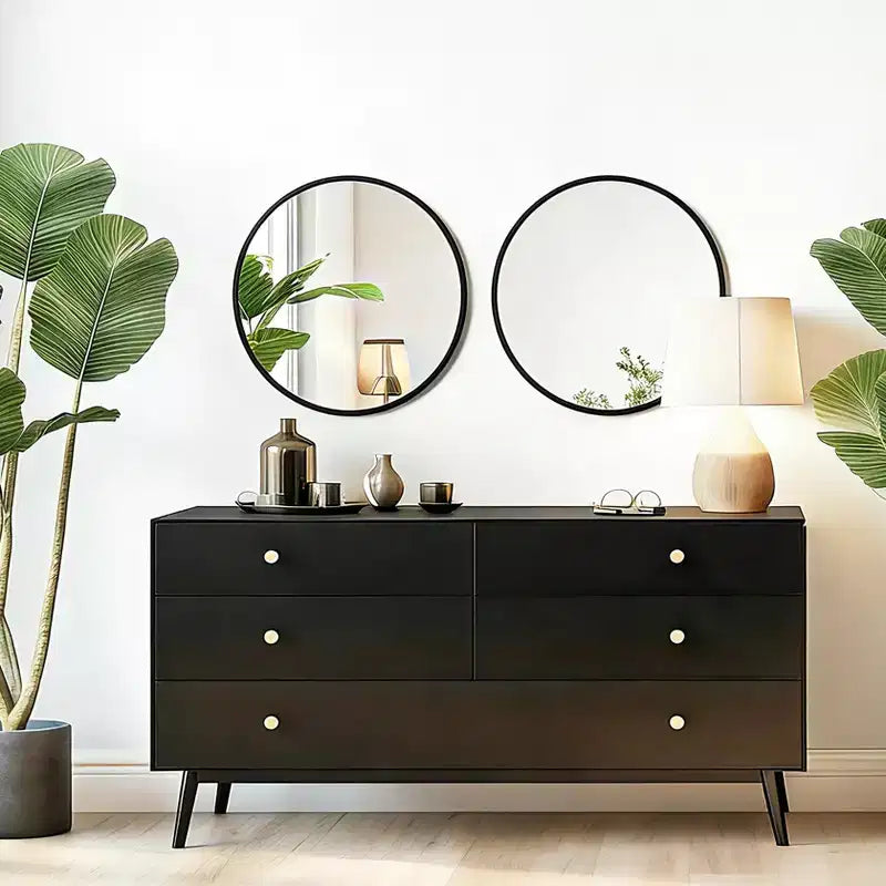 Lot de 2 miroirs de salle de bain ronds noirs avec cadre en métal