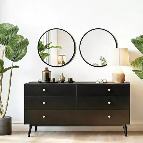 Lot de 2 miroirs de salle de bain ronds noirs avec cadre en métal