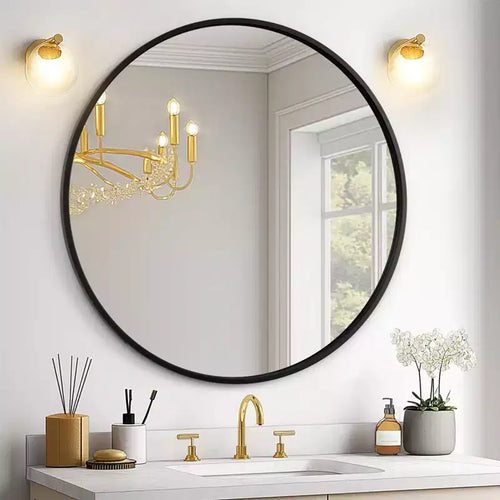 USHOWER 2-Pack Black Round Bathroom Mirrors with Metal Frame Circle Mirrors for Wall Decor Bathroom Vanity Mirror Entryway Mirror